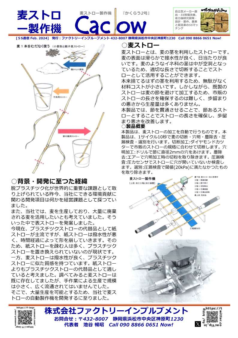 麦ストロー製作機・地域をリボーンする株式会社ファクトリーインプルブメント